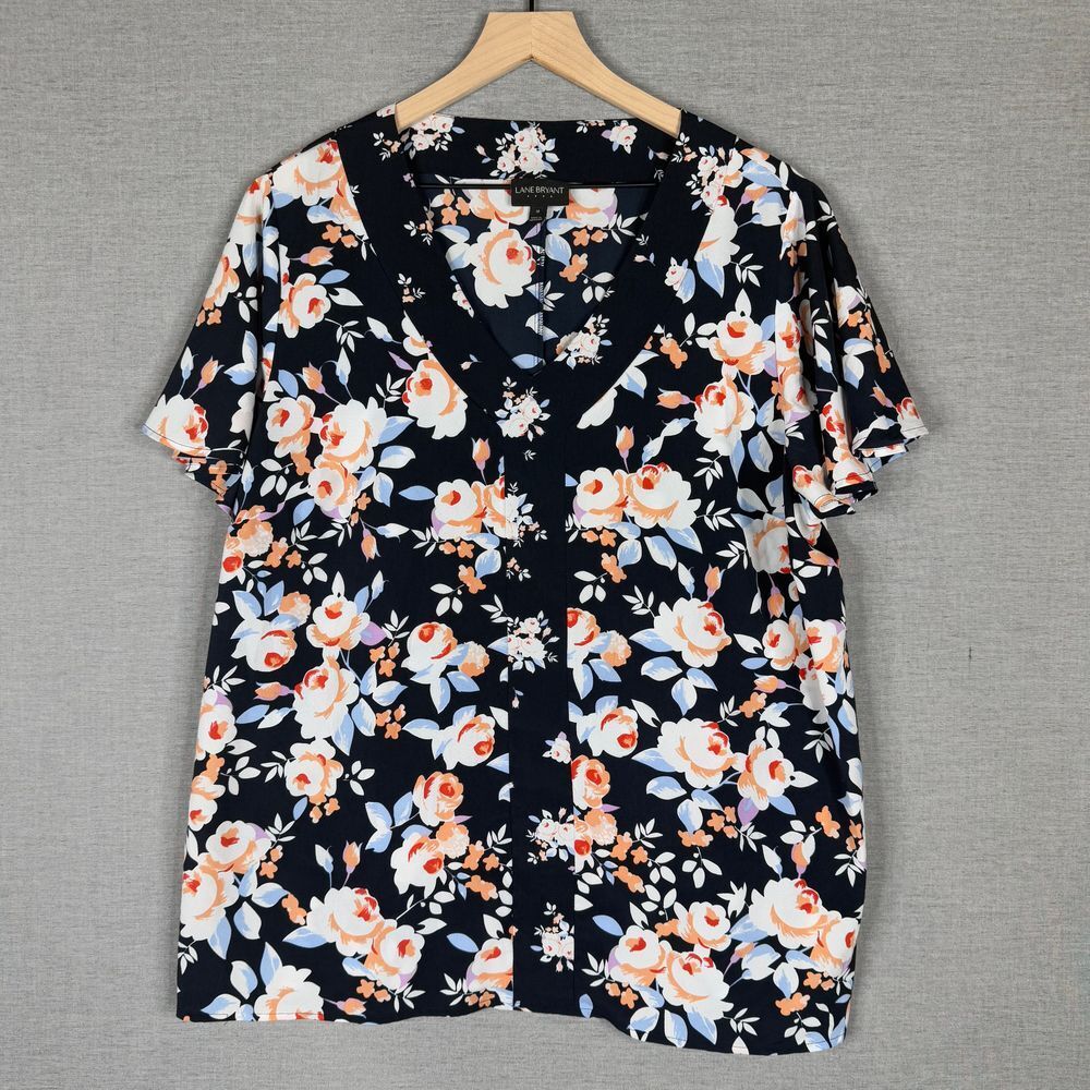 Lane Bryant Womens Blouse Size 18 Floral Short Sleeve Casual Wear to‎ Work